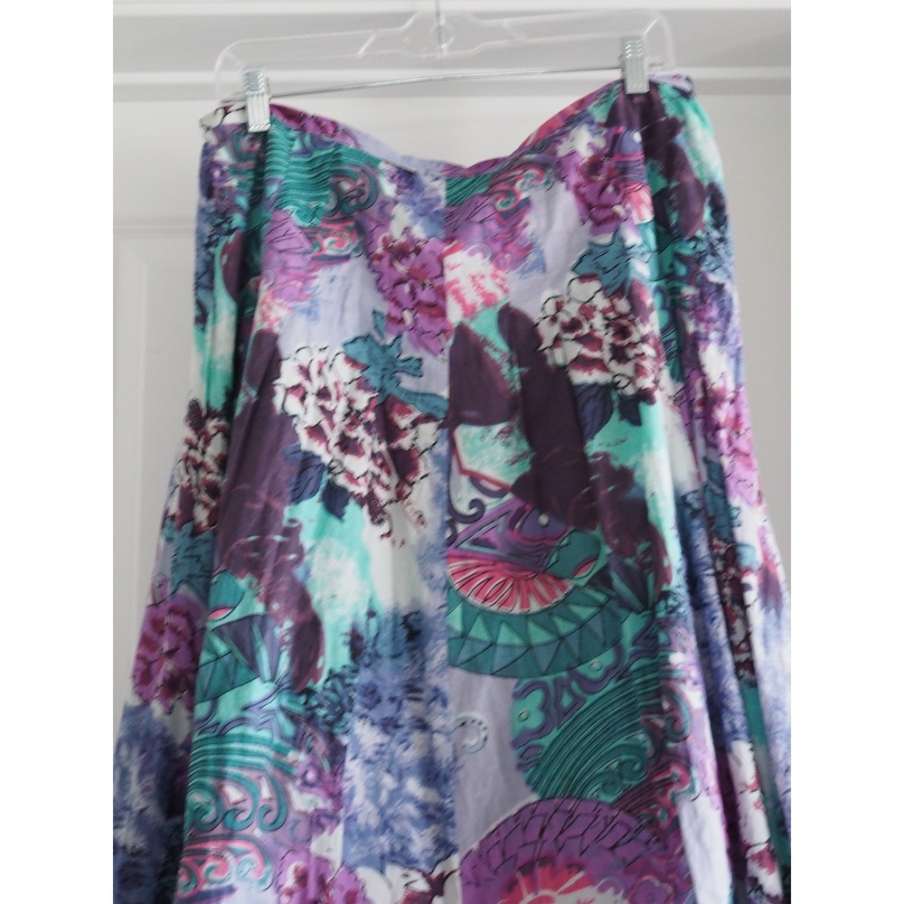 Vintage Casual Studio Cotton Floral Purple Pleated Midi Skirt XL Good Lined - Picture 9 of 11